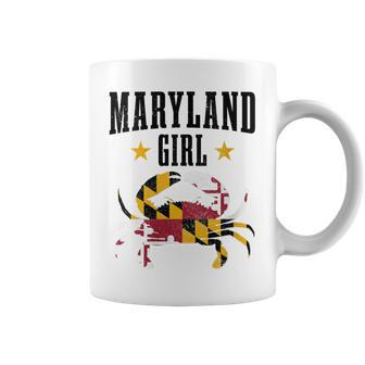 Maryland Girl Blue Crab Vintage Maryland Flag Pride Coffee Mug - Monsterry