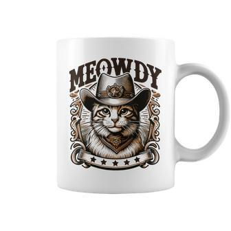 Meowdy Cat Wearing Cowboy Hat Vintage Western Country Coffee Mug - Monsterry DE