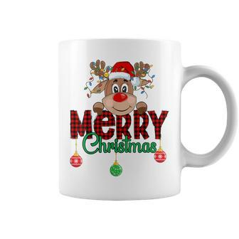 Merry Christmas Reindeer Xmas Family Buffalo Plaid Coffee Mug | Mazezy