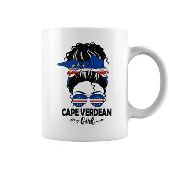 Messy Bun Cape Verdean Girl & Cape Verde Flag Glasses Bhm Coffee Mug - Monsterry CA