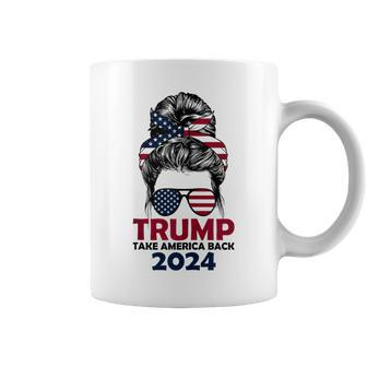 Messy Bun Support Trump 2024 Flag Take America Back Coffee Mug - Seseable