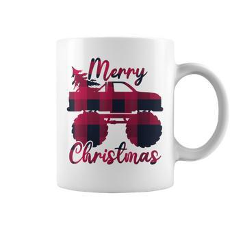 Monster Truck Ugly Sweater Pattern Merry Xmas Plaid Style Coffee Mug - Monsterry UK