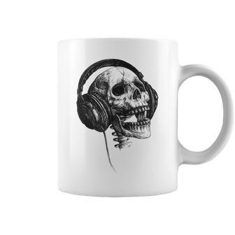 Music Forever Skull With Headphones Ink Graphic Rock Song Coffee Mug - Monsterry