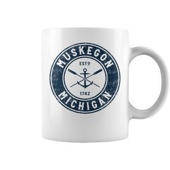 Muskegon Michigan Mi Vintage Boat Anchor & Oars Coffee Mug - Monsterry