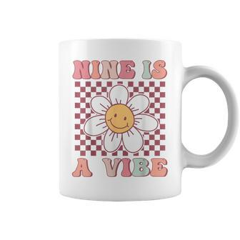 Nine Is A Vibe Cute Groovy 9Th Birthday Party Daisy Flower Coffee Mug - Seseable