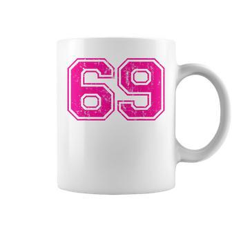 Number 69 Varsity Distressed Vintage Sport Team Player's Coffee Mug - Monsterry DE