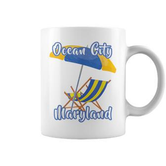 Ocean City Maryland Striped Umbrella Beach Chair Coffee Mug - Monsterry DE