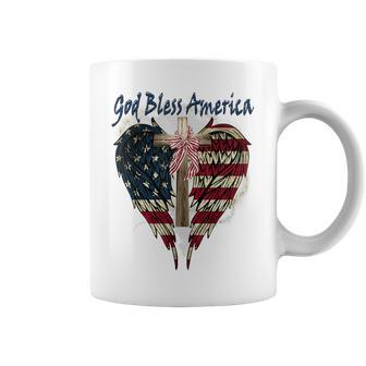 Patriotic American Flag Cross God Bless America 4Th July Coffee Mug - Monsterry DE