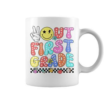 Peace Out First Grade Cute Groovy Last Day Of 1St Grade Coffee Mug - Seseable