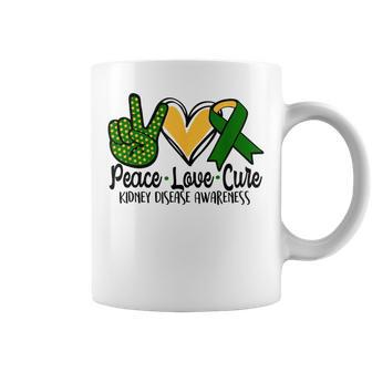 Peace Love Cure Kidney Disease Awareness March Green Ribbon Coffee Mug - Monsterry DE