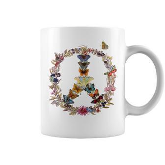 Peace Sign Butterflies Flowers 60'S 70S Retro Hippie Coffee Mug - Monsterry