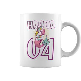 Personalisiertes Einhorn-Geburtstagsshirt Hanna 04, Weiß mit Name & Zahl Tassen - Seseable