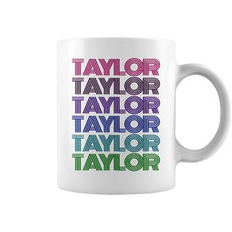Personalized First Name Taylor Girl Groovy Retro Pink Coffee Mug - Monsterry CA