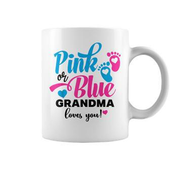 Pink Or Blue Grandma Loves You Gender Reveal Baby Coffee Mug - Seseable