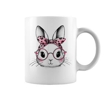 Pink Bunny Leopard Bandana Glasses Easter Day Girls Coffee Mug - Seseable