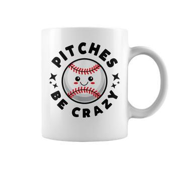 Pitches Be Crazy Kawaii Baseball Softball Coffee Mug | Mazezy