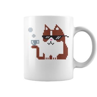 Pixelated Pixel Sunglasses Cool Teacup Cat Coffee Mug - Monsterry CA