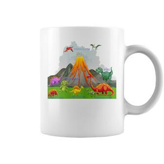 Prehistoric Landscape Dinosaurs Volcano Mountains Coffee Mug - Monsterry CA