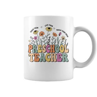 Preschool Teacher Wildflower Groovy Teacher Back To School Coffee Mug - Monsterry UK