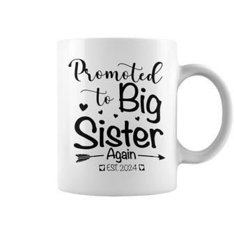Promoted To Big Sister Again 2024 Baby Announcement Girls Coffee Mug - Seseable