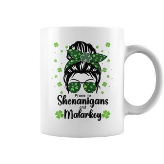 Prone To Shenanigans And Malarkey Messy Bun Coffee Mug | Mazezy