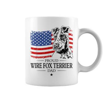 Proud Wire Fox Terrier Dad American Flag Patriotic Dog Coffee Mug - Monsterry AU