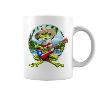 Puerto Rico Coqui Frog Playing Guitar Taino Boricua Coffee Mug | Mazezy