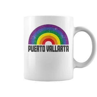 Puerto Vallarta Mexico Lgbtq Distressed Gay Rainbow Coffee Mug - Monsterry UK