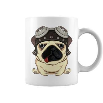 Pug Dog Wearing Steampunk Aviator Helmet Coffee Mug - Monsterry DE