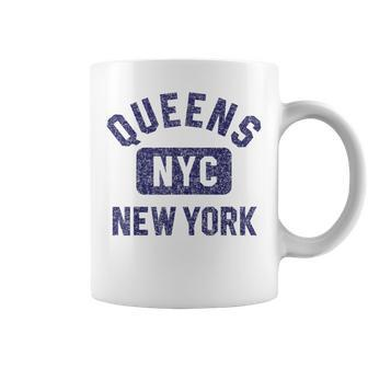 Queens Nyc Gym Style Distressed Navy Blue Print Coffee Mug - Monsterry UK