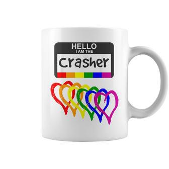 Rainbow Flag Hearts Hello Wedding Crasher Name Badge Friend Coffee Mug - Monsterry AU