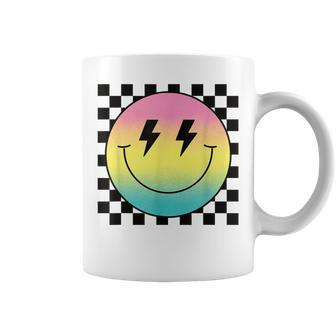 Rainbow Smile Face Cute Checkered Smiling Happy Face Coffee Mug | Mazezy