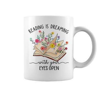 Reading Is Dreaming With Your Eyes Open Bookworm Librarian Coffee Mug - Thegiftio UK
