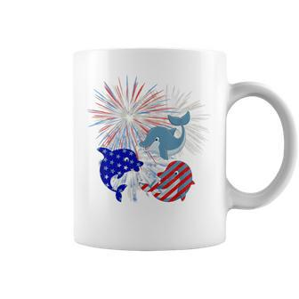 Red White Blue Dolphin Fireworks 4Th Of July Coffee Mug - Monsterry