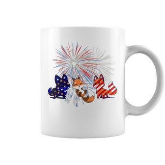 Red White Blue Fox Fireworks Patriotic 4Th Of July Coffee Mug - Monsterry