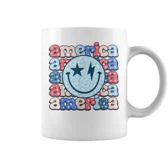 Retro America Groovy Smile Face American Flag 4Th Of July Coffee Mug - Monsterry CA