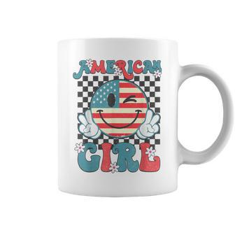 Retro American Girl 4Th Of July Smile Checkered Girls Coffee Mug - Monsterry