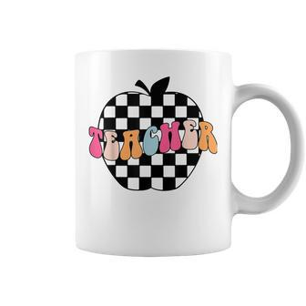Retro Black And White Checkered Apple Teacher Coffee Mug - Seseable