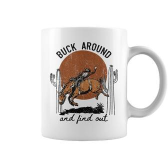 Retro Cowboy Bucking Horse Buck Around And Find Out Western Coffee Mug - Monsterry AU
