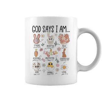 Retro God Says I Am Christian Jesus Happy Easter Day Bunny Coffee Mug - Seseable