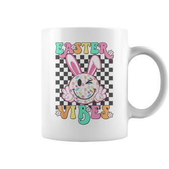 Retro Groovy Easter Vibes Bunny Checkered Smile Girls Coffee Mug - Monsterry DE