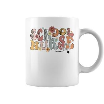 Retro Groovy Floral School Nurse Appreciation Back To School Coffee Mug - Monsterry