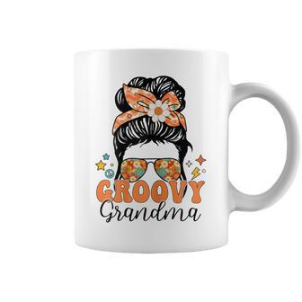 Retro Groovy Grandma Messy Bun Mother's Day Hippie Flower Coffee Mug - Monsterry DE