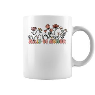 Retro Groovy Maid Of Honor Floral Bachelorette Party Bridal Coffee Mug - Monsterry CA