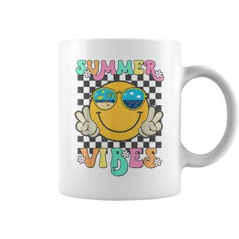 Retro Groovy Summer Vibes Smile Face Hello Summer Vacation Coffee Mug | Mazezy
