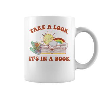 Retro Take A Look It's In A Book Rainbow Book Lover Teacher Coffee Mug - Monsterry UK