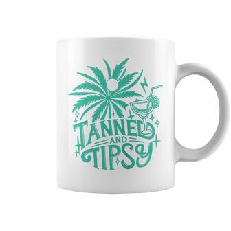 Retro Tanned And Tipsy Beach Summer Vacation On Back Coffee Mug - Monsterry CA