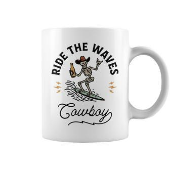 Ride The Waves Cowboy Beach Cowboy Skeleton Coffee Mug - Monsterry DE