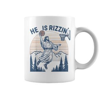 He Is Risen Rizzin' Easter Jesus Christian Faith Basketball Coffee Mug | Mazezy