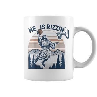 He Is Rizzin Basketball Jesus Retro Easter Christian Coffee Mug | Mazezy DE